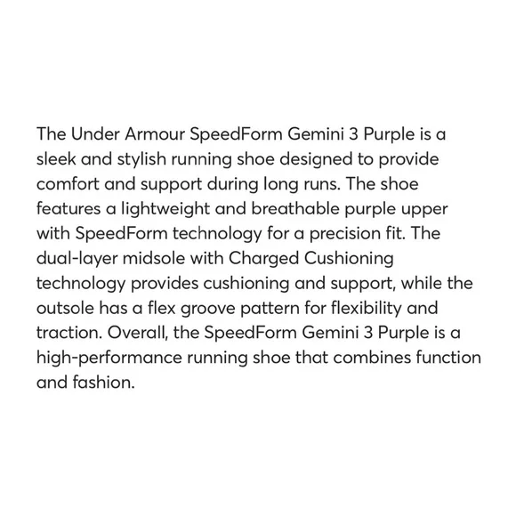 Moving Sale! NWOT Under Armour Speed Form Gemini 3 Purple Size 7.5 Women Running - Picture 9 of 10
